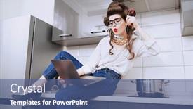  Presentation with hair - Presentation theme having beautiful-girl-with-curlers background and a ocean colored foreground