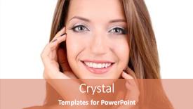  Presentation with glowing skin - Presentation consisting of beautiful girl with gentle makeup and glowing skin close-up isolated on white background and a coral colored foreground