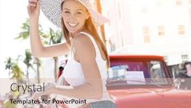  Presentation with miami beach - Beautiful presentation theme featuring beautiful girl with hat riding bike in miami beach backdrop and a lemonade colored foreground