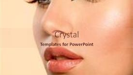  Presentation with makeup brushes and make up - PPT layouts having beautiful-girl-with-makeup background and a coral colored foreground