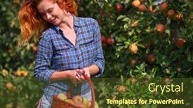  Presentation with orchard - Beautiful presentation theme featuring beautiful-girl-with-red-hair backdrop and a tawny brown colored foreground