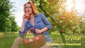  Presentation with orchard - PPT theme with beautiful-girl-with-red-hair background and a tawny brown colored foreground