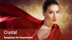  Presentation with girl in red dress - Presentation theme featuring beautiful girl with red scarf background and a tawny brown colored foreground