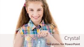  Presentation with plastic bottle - Colorful slide set enhanced with beautiful girl with small plastic bottle of fresh water isolated on white background backdrop and a lemonade colored foreground