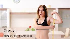  Presentation with swimming beautiful girl swims underwater - Slides enhanced with beautiful girl with tape meter background and a lemonade colored foreground