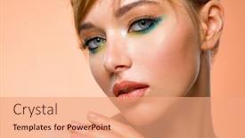  Presentation with green color - Theme enhanced with beautiful-girl-with-trandy-makeup background and a coral colored foreground