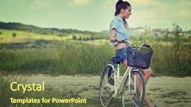  Presentation with summer time - Amazing slides having beautiful girl with vintage bike outdoor summer tuscany time backdrop and a tawny brown colored foreground