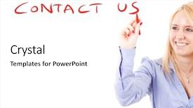  Presentation with information - Amazing PPT theme having beautiful girl writing contact us backdrop and a white colored foreground