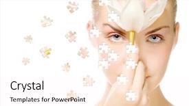  Presentation with effect - Colorful PPT layouts enhanced with beautiful girls face with puzzle backdrop and a pink colored foreground