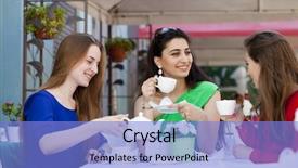  Presentation with group of three young girl - Colorful PPT theme enhanced with beautiful girls girlfriend drinking tea backdrop and a  colored foreground