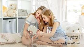  Presentation with mirror - PPT layouts consisting of beautiful-girls-kids-smiling background and a coral colored foreground