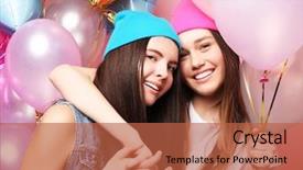  Presentation with tethered hot air balloons - Beautiful slide deck featuring beautiful girls with air balloons backdrop and a red colored foreground