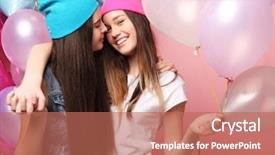  Presentation with hot air balloons racing - Presentation theme having beautiful girls with air balloons background and a coral colored foreground