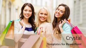  Presentation with economics of tourism - Amazing presentation theme having beautiful girls with shopping bag backdrop and a coral colored foreground