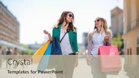  Presentation with mall - Slide deck consisting of beautiful girls with shopping bags walking at the mall background and a soft green colored foreground