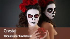  Presentation with sugar skull - Colorful PPT theme enhanced with beautiful girls with sugar skull backdrop and a tawny brown colored foreground