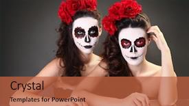  Presentation with sugar skull - Slides having beautiful girls with sugar skull makeup background and a red colored foreground