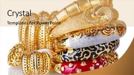  Presentation with white gold - PPT layouts enhanced with beautiful golden bracelets isolated background and a yellow colored foreground