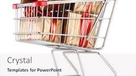  Presentation with gifts - Beautiful slides featuring beautiful golden gifts with red ribbon in shopping cart isolated on white backdrop and a light gray colored foreground