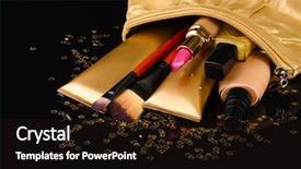  Presentation with cosmetics - Cool new presentation theme with beautiful golden makeup bag and cosmetics isolated on black backdrop and a wine colored foreground