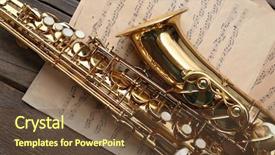  Presentation with border of music notes - Cool new slide deck with beautiful golden saxophone with musical backdrop and a tawny brown colored foreground