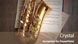  Presentation with golden - Amazing slide set having beautiful golden saxophone with musical backdrop and a violet colored foreground