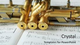  Presentation with sheet music - Amazing PPT theme having beautiful golden trumpet on sheet backdrop and a light gray colored foreground