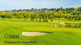 Presentation with beautiful green - Audience pleasing slides consisting of beautiful golf place with gorgeous backdrop and a gold colored foreground