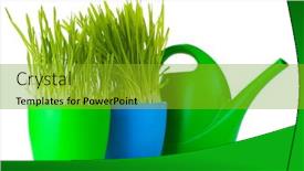  Presentation with garden tools - Beautiful PPT layouts featuring beautiful grass in a flowerpots watering can and garden tools isolated on white backdrop and a gold colored foreground