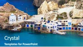  Presentation with greek islands - Cool new PPT theme with beautiful greek islands - milos traditional backdrop and a ocean colored foreground