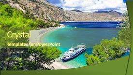  Presentation with greek islands - Slides consisting of beautiful greek islands - karpathos apella beach background and a tawny brown colored foreground