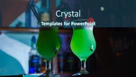  Presentation with tall - Theme enhanced with beautiful green cocktail with white foam and cherry in a tall glass close-up background and a ocean colored foreground