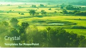  Presentation with green morning - Slide deck having beautiful green field in morning mist background and a tawny brown colored foreground
