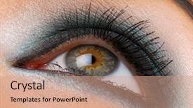  Presentation with human eye - Presentation consisting of green make-up macro shot background and a coral colored foreground