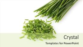  Presentation with onion - Presentation theme consisting of beautiful green onion chives isolated on white background and a yellow colored foreground