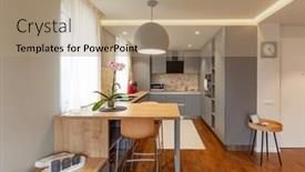  Presentation with stainless steel - PPT layouts having beautiful-grey-modern-kitchen background and a coral colored foreground