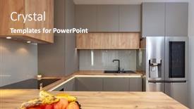  Presentation with stainless steel - PPT theme having beautiful-grey-modern-kitchen background and a coral colored foreground