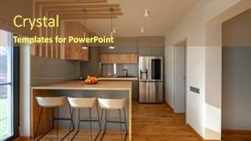  Presentation with stainless steel - Cool new PPT theme with beautiful-grey-modern-kitchen backdrop and a tawny brown colored foreground