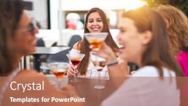  Presentation with women - Presentation theme having beautiful-group-of-women-sitting background and a coral colored foreground