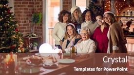  Presentation with christmas tree - Slide set with beautiful-group-of-women-smiling background and a tawny brown colored foreground