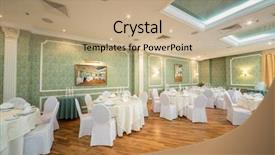  Presentation with banquet hall - Colorful slide set enhanced with beautiful hall with pictures backdrop and a coral colored foreground