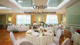  Presentation with banquet hall - Audience pleasing PPT theme consisting of beautiful hall with tables backdrop and a coral colored foreground