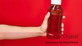  Presentation with bottle - Beautiful PPT theme featuring beautiful-hand-of-man-holding backdrop and a crimson colored foreground