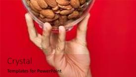  Presentation with almonds - Beautiful presentation theme featuring beautiful-hand-of-man-holding backdrop and a black colored foreground