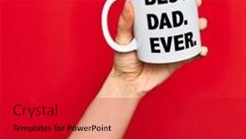  Presentation with coffee cup - Beautiful PPT theme featuring beautiful-hand-of-man-holding backdrop and a crimson colored foreground