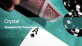  Presentation with playing cards - Colorful presentation theme enhanced with beautiful hands holding playing cards backdrop and a teal colored foreground