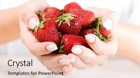  Presentation with manicure - Colorful presentation enhanced with beautiful hands with french manicure and fresh strawberry soft-focused low dof backdrop and a lemonade colored foreground