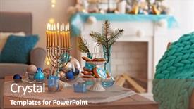  Presentation with hanukkah - Slide deck with beautiful hanukkah decor on table background and a violet colored foreground