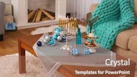  Presentation with hanukkah - PPT layouts having beautiful hanukkah decor on table in living room background and a red colored foreground