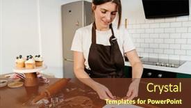  Presentation with cookies christmas - Slide deck featuring beautiful-happy-baker-woman-making background and a tawny brown colored foreground